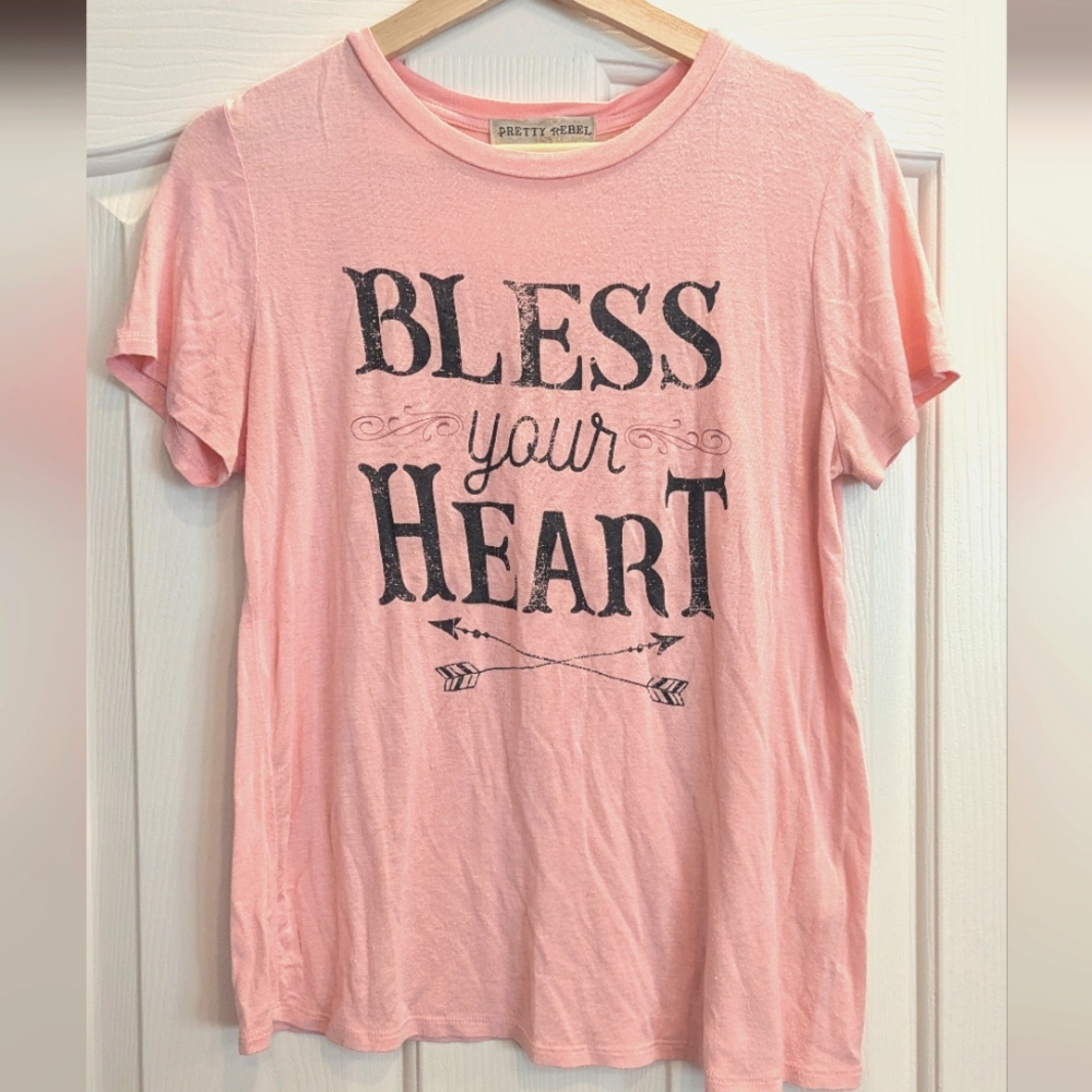 "Bless Your Heart" Pink Shirt Sleeve T-Shirt Size Small